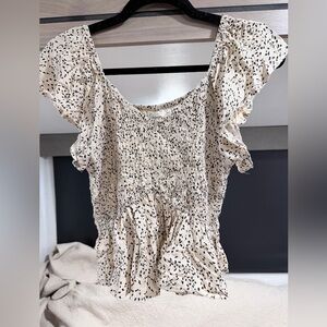 Ruffled Smocked Top with Black and White Print